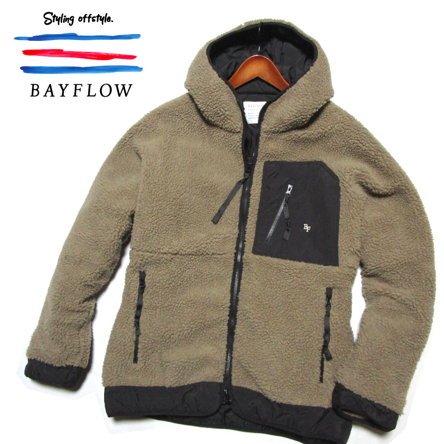 【BAYFLOW】 ボアフリース　フーデッドジャケット　サイズ4（L） ダブルジップ　モカ　シェルパ　JKT ベイフロー_画像1