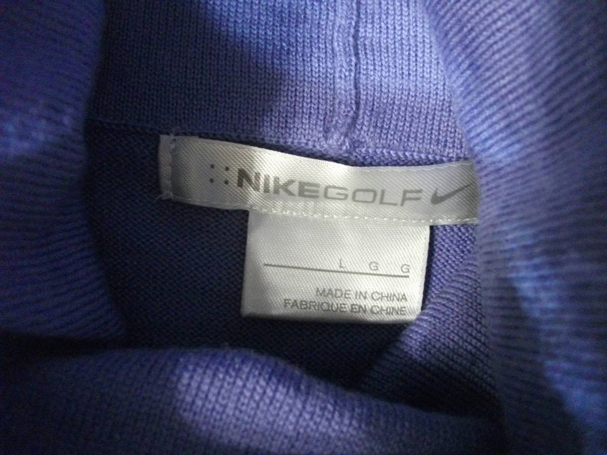 ナイキゴルフ　ウール100％タートルネックセーター　紫　L　美品_画像7