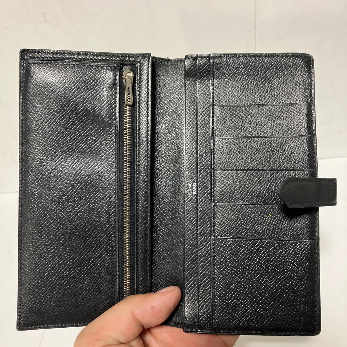 HERMES エルメス 財布 ベアン シルバー金具 ウォレット 長財布 ブラック ユニセックス 二つ折り H金具_画像6