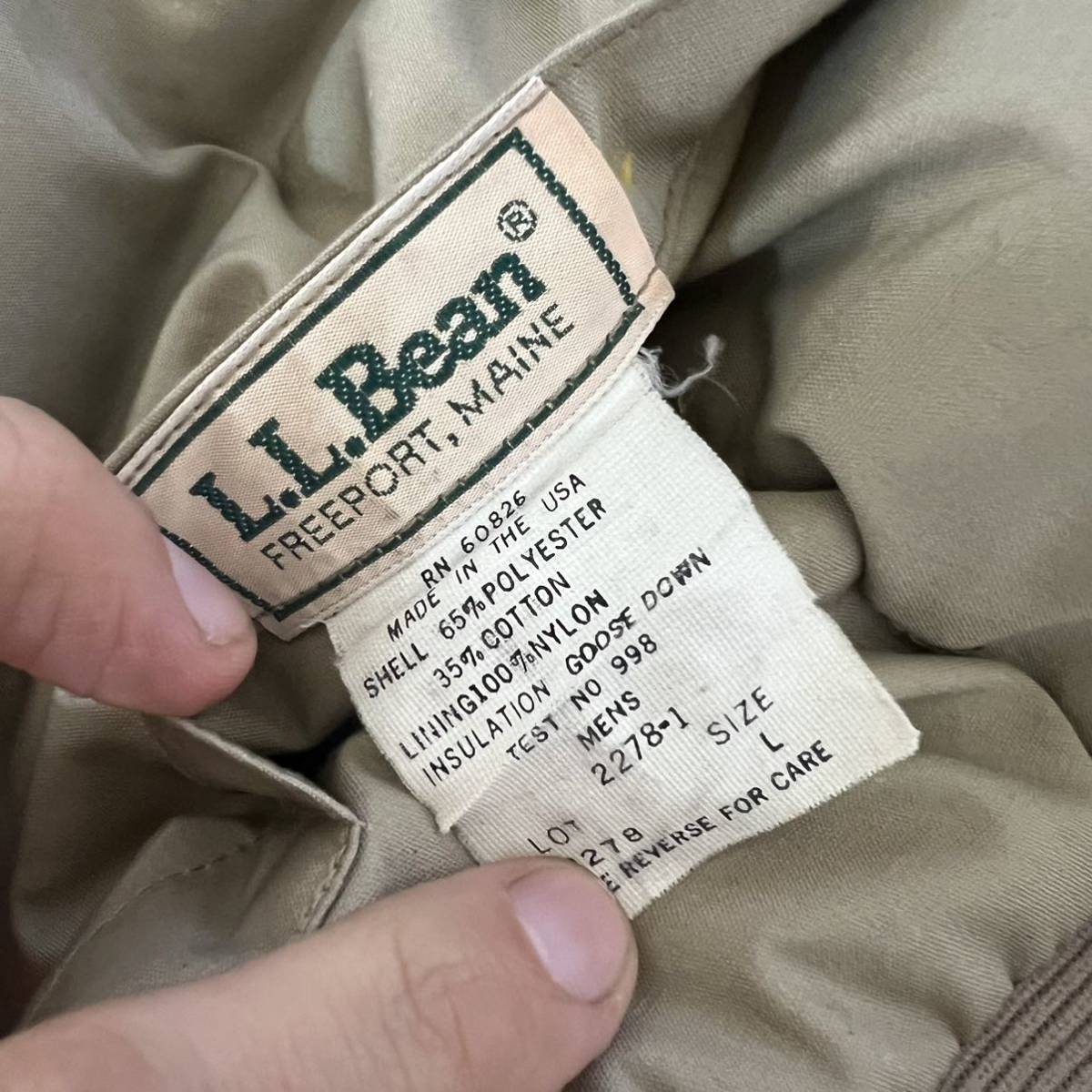 80s90s ビンテージ L.L.BEAN エルエルビーン ダウンベスト ベージュ オレンジ L USA製_画像6