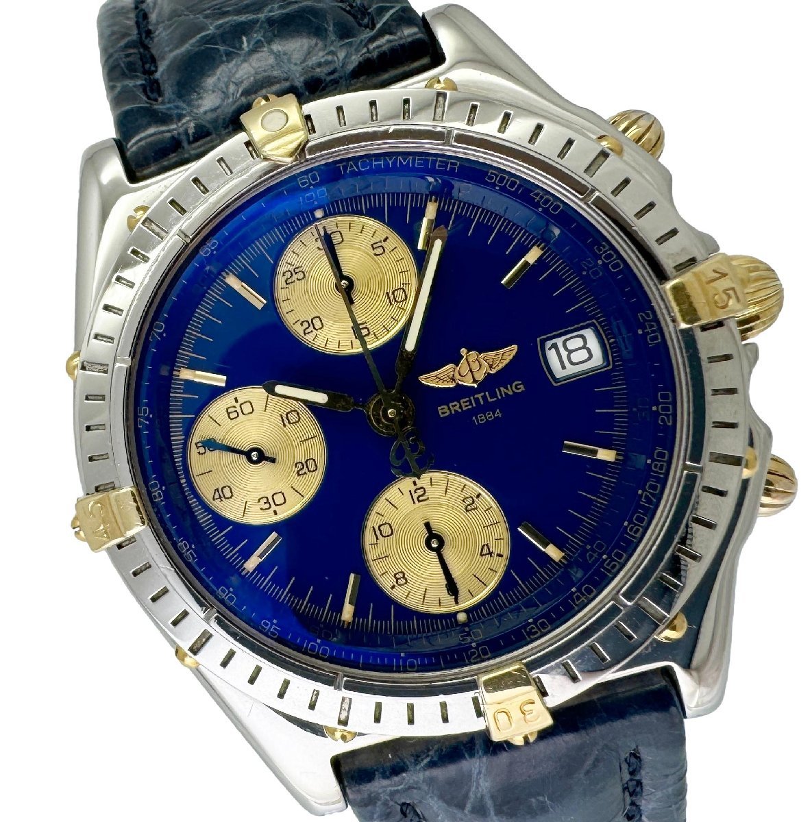 [ Breitling BREITLING* Chronomat bikoro]B13050.1 chronograph used men's wristwatch self-winding watch navy face 