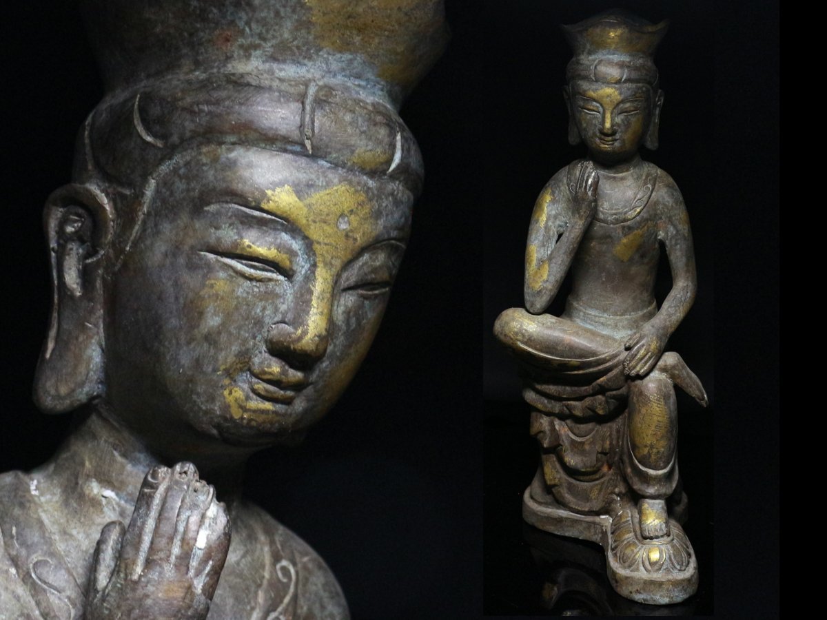 ◆古銅・青銅・弥勒菩薩半跏坐仏像・高さ38㌢◆aaa019