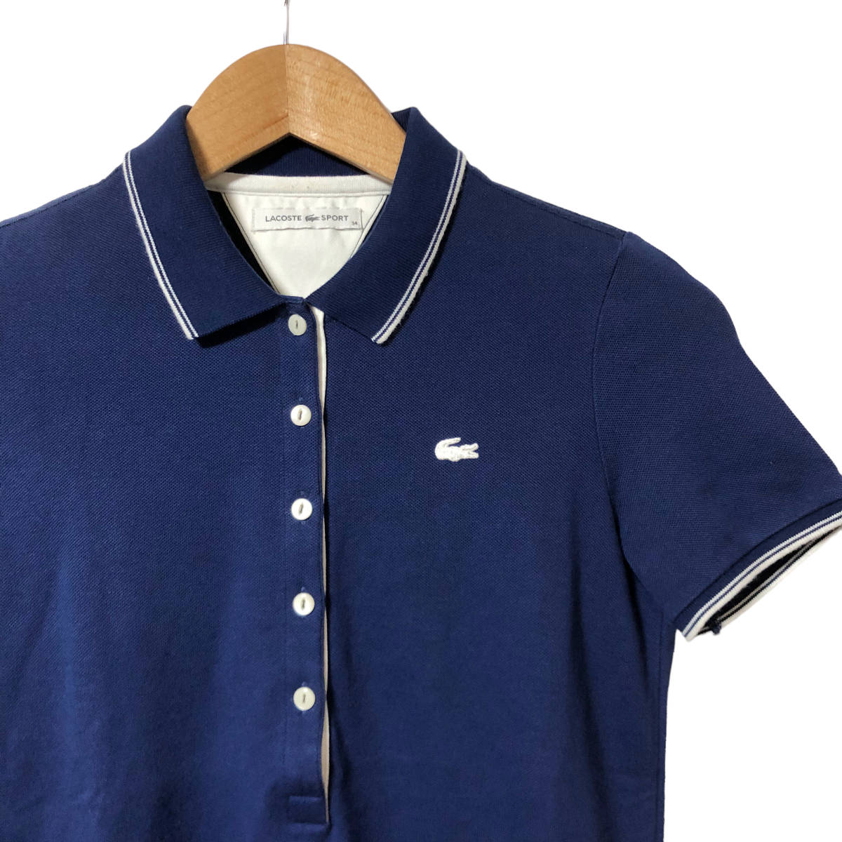 LACOSTE SPORT ラコステ GOLF ポロシャツワンピース 半袖 34 ネイビー ゴルフ ストレッチ レディース A17_画像3