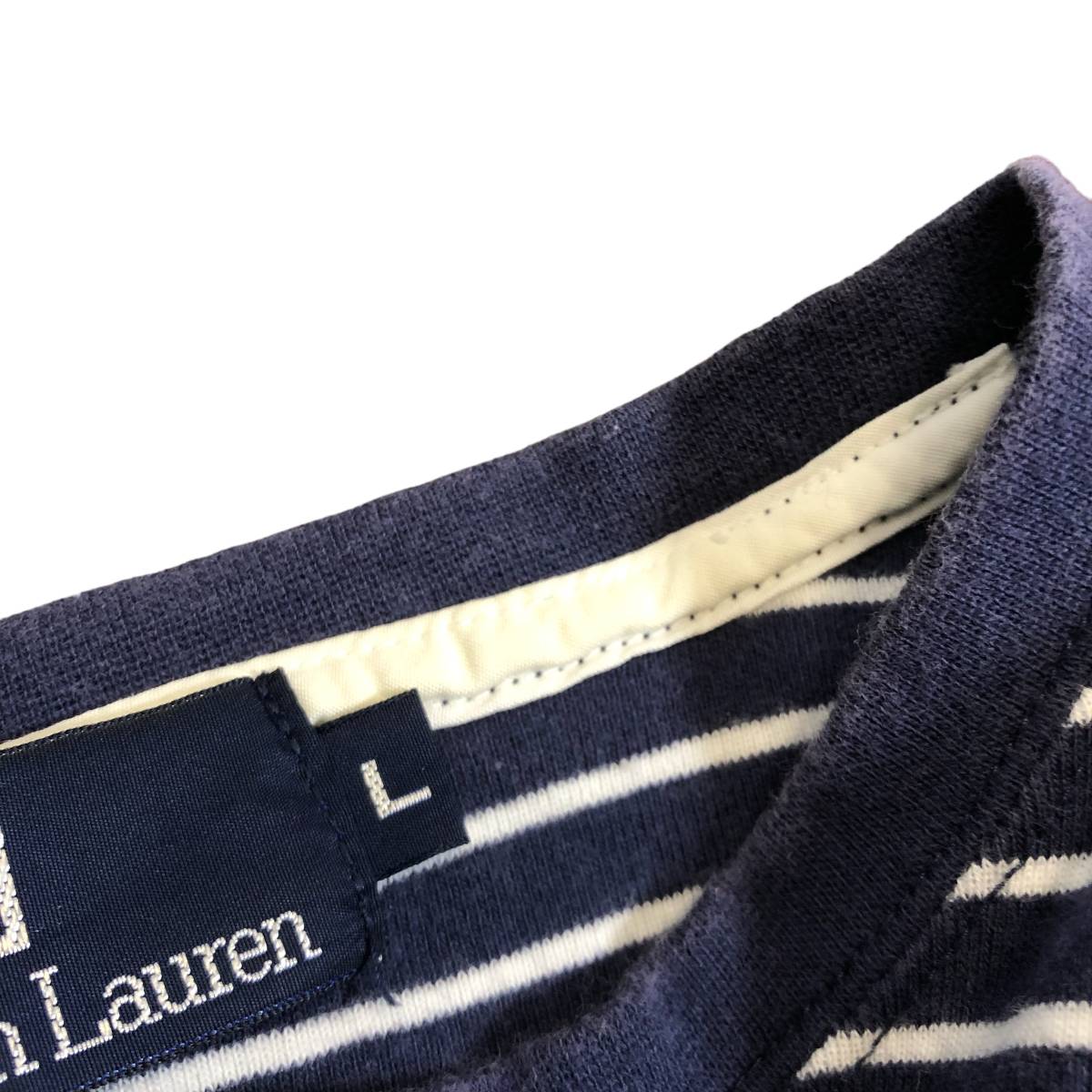 Polo by Ralph Lauren ポロバイラルフローレン Tシャツ ヘンリーネック ボーダー 半袖 L ネイビー 白 ポニー刺繍 メンズ A10_画像7