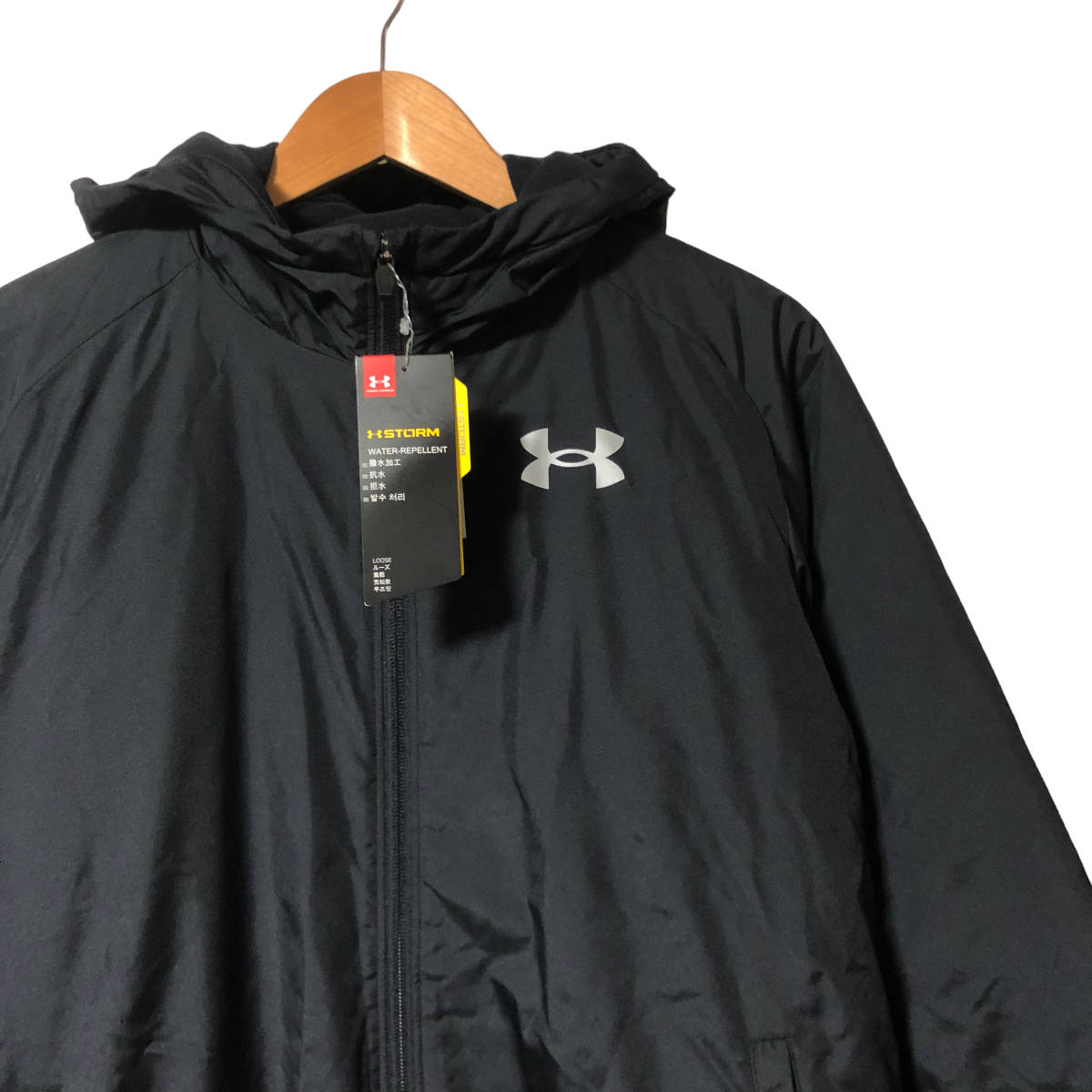 UNDER ARMOUR アンダーアーマー キッズ UA インサレート ロングコート ベンチコート YLG 145-155cm 黒 撥水加工 裏起毛 OU7_画像4