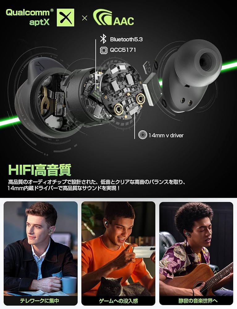 ＊Bluetoothイヤホン、日本語音声ガイド、ワイヤレスイヤホン、Hi-Fi音質、低遅延、蓋を開けると接続、LEDディスプレイ表示_画像4