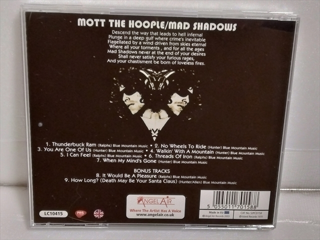 Mott The Hoople / モット・ザ・フープル　Mad Shadows / マッド・シャドウズ　Remastered　輸入盤_画像2