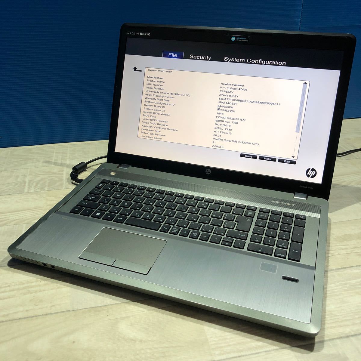 hp HP ProBook 4740s Core i5-3230M 2.60GHz DDR3 8GB メモリ搭載 BIOS起動OK 現状品_画像1