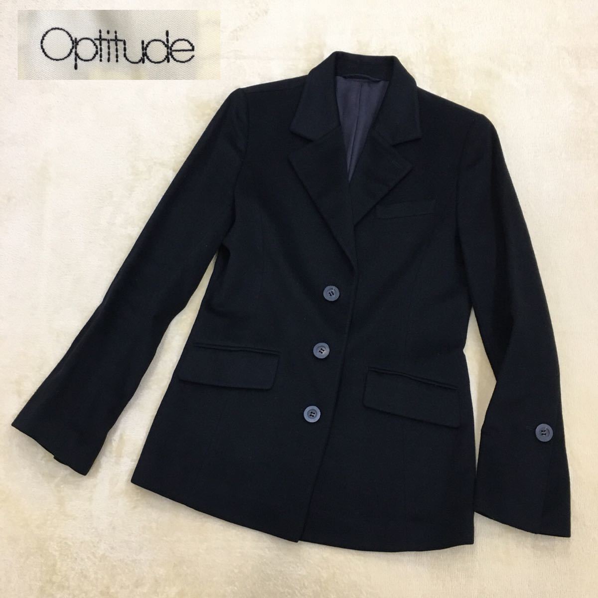 Optitude オプティチュード フォーマルジャケット ブレザー テーラード カシミヤ100% 羊毛 ウール レディース サイズ1 黒