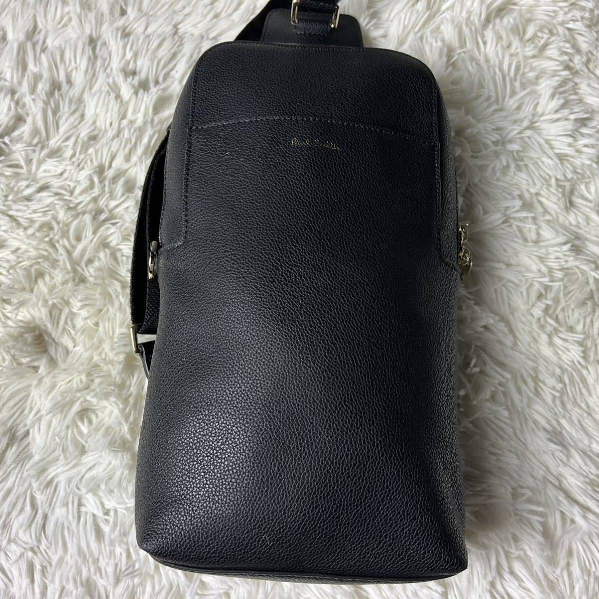 1円【現行】Paul Smith ポールスミス ボディバッグ ショルダー レザー マルチストライプ ブラック シボ革 斜め掛け クロスボディ メンズ_画像2