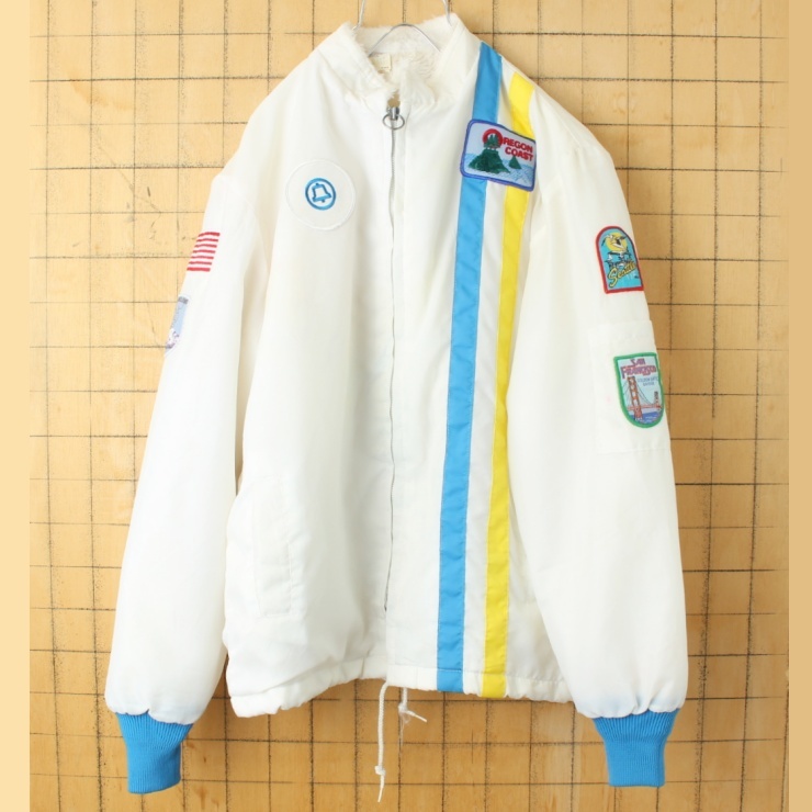 70s 80s USA製 THE GREAT LAKES JACKET ナイロン レーシング ジャケット ホワイト メンズS ボアライナー アメリカ古着の画像1