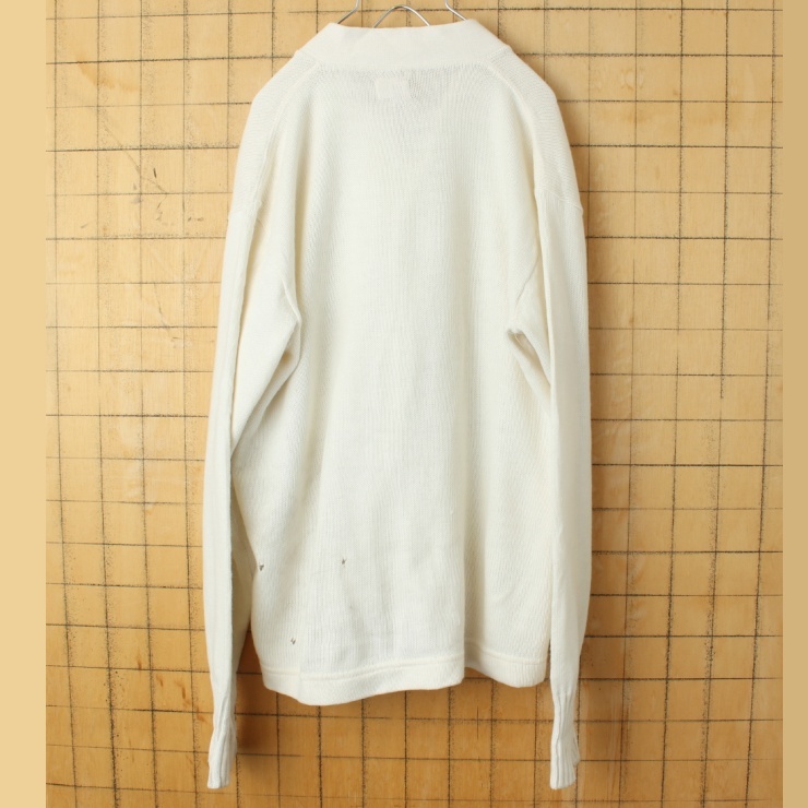 60s 70s USA SAND KNIT レタード カーディガン ホワイト メンズML相当 ワッペン ニット アメリカ古着_画像4