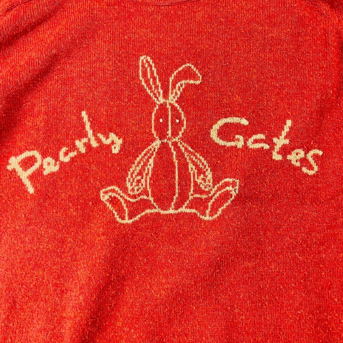 美品 サイズL 3 パーリーゲイツ PEARLY GATES ニット セーター ロゴ レッド ウール うさぎ 刺繍 クルーネック ゴルフ ウェア メンズ_画像5