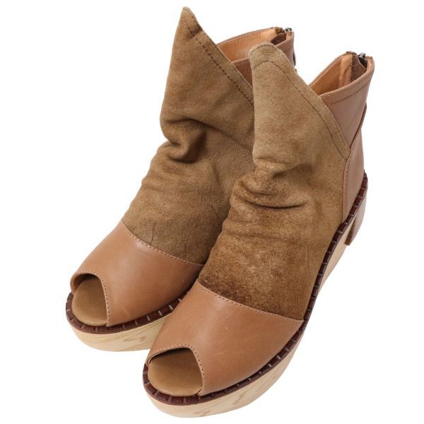 bundle band ru autumn winter open tu[ suede leather ] Wedge sole thickness bottom bootie shoes Sz.38 lady's E3G00709_B#T