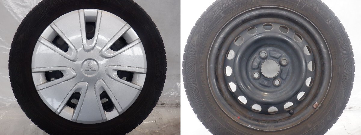 ☆21年製 バリ山 ミラージュ☆ 4H 100 4.5J +45 14インチ 三菱純正 鉄 スチールホイール タイヤ 165/65R14 DUNLOP 4本_画像2