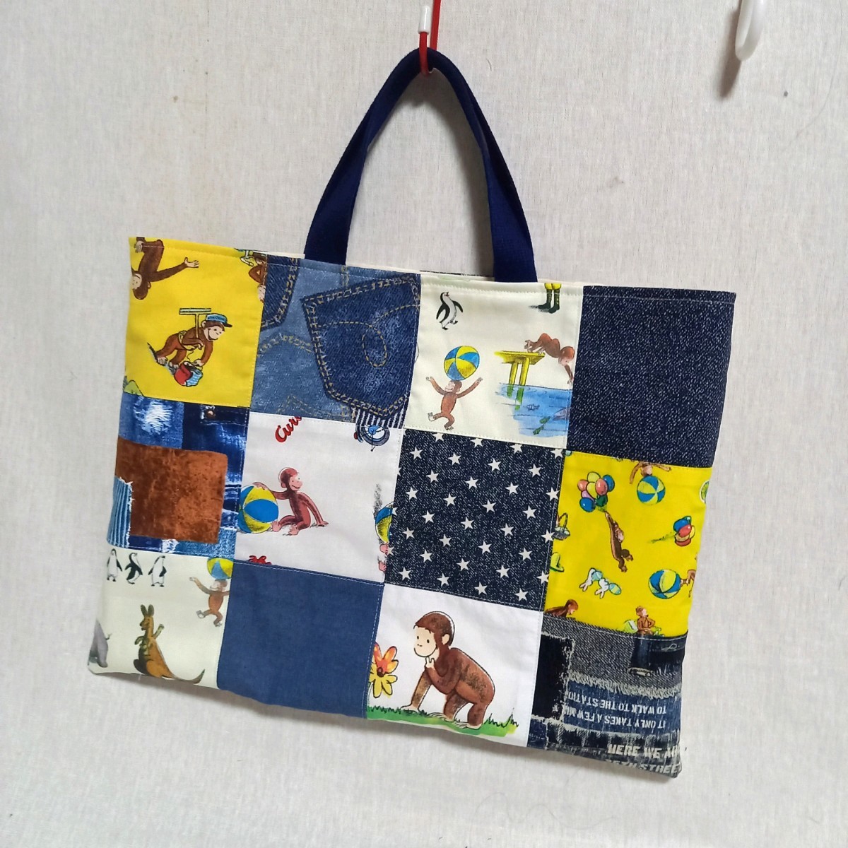  handmade *.... George * Classic . Denim manner patchwork. lesson bag *30×40cm