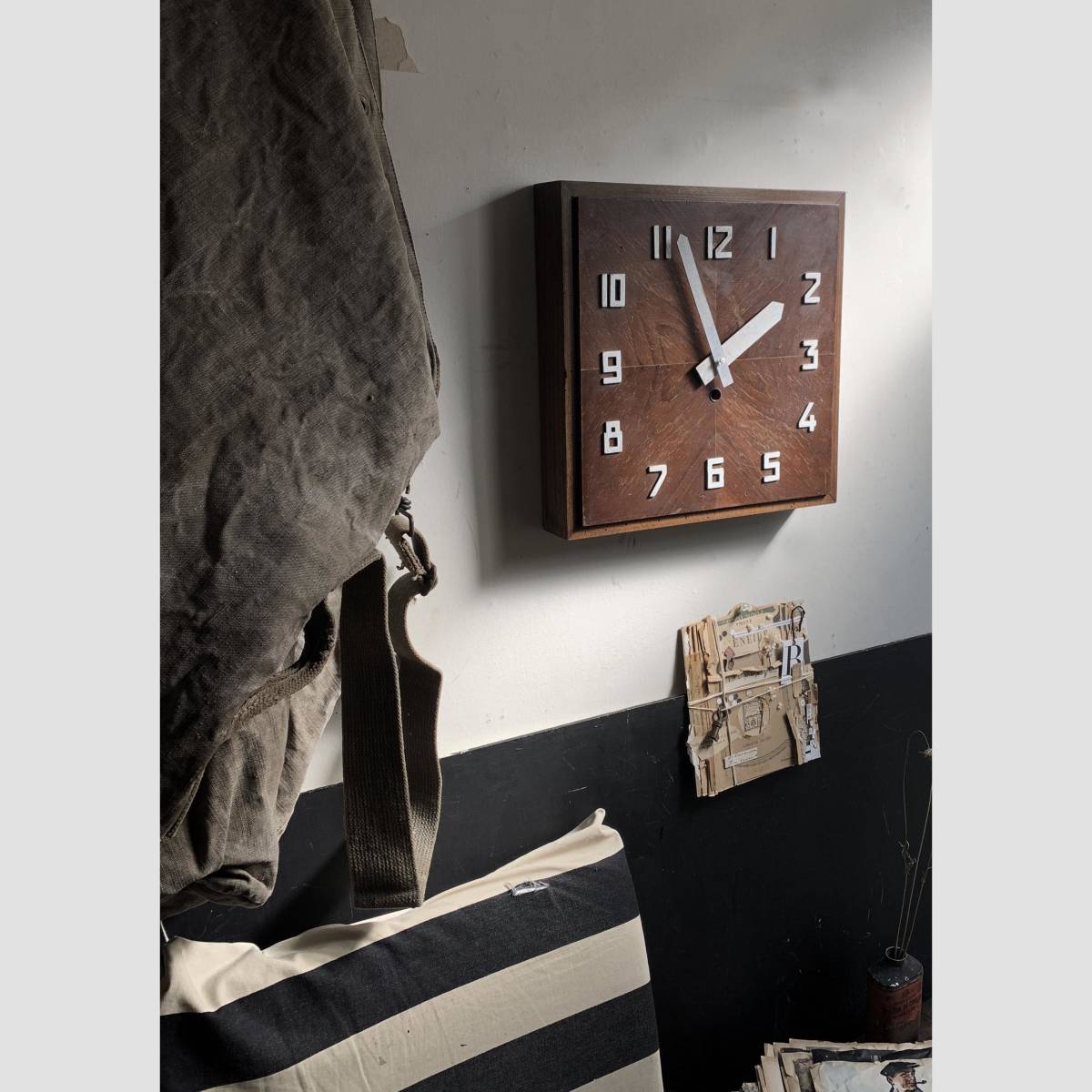 フランス 1920s 木製 寄せ木 組子 細工 時計 壁掛け ウォール クロック インダストリアル 陶器 ヴィンテージ ドイツ 北欧 アンティーク_画像1