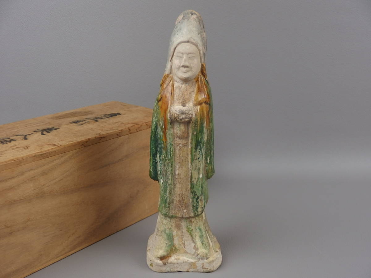 骨董・発掘品】☆古い 中国古玩唐三彩美人俑 eq087wb 出土品-