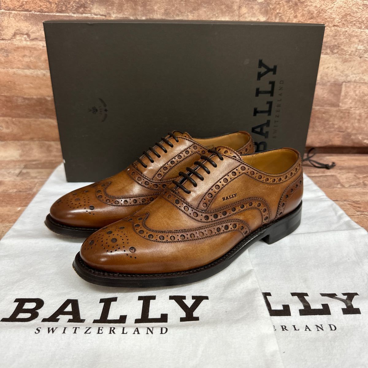 箱あり 美品 BALLY バリー ウィングチップ ビジネスシューズ 35.5 約 22.5cm ブラウン レザーシューズ_画像1