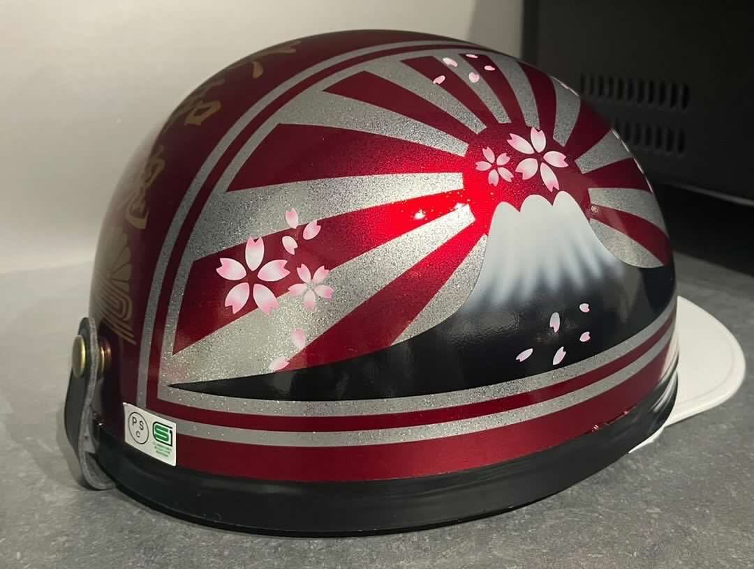 送料無料 レッドラメ 桜 富士日章 コルク半 ヘルメット 旧車會 送料無料 レッドラメ 桜 富士日章 コルク半 ヘルメット 旧車會