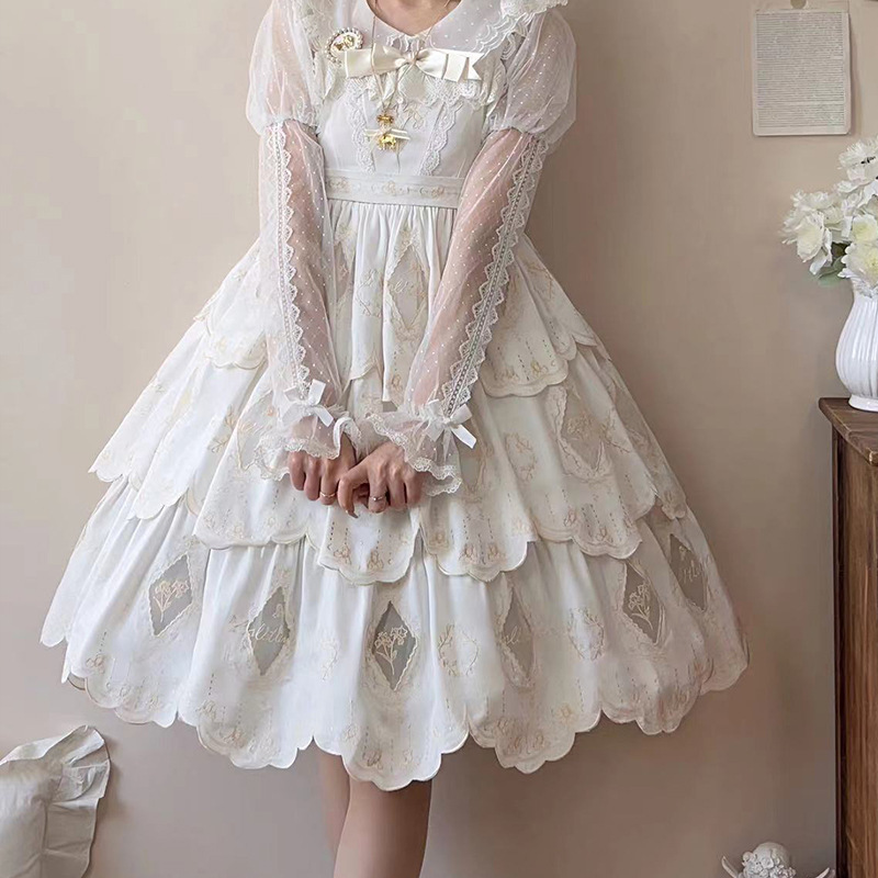 Lolita Лолита klaroli One-piece платье сарафан классический готический Gothic and Lolita блестящий цветок узор вышивка ... гонки 