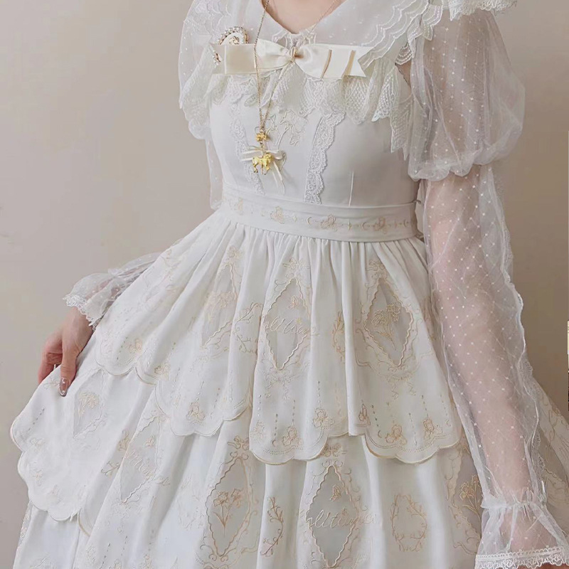 Lolita Лолита klaroli One-piece платье сарафан классический готический Gothic and Lolita блестящий цветок узор вышивка ... гонки 