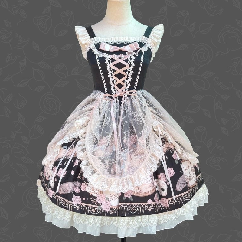 Lolita ロリータ クラロリ 甘ロリ 薔薇 プリント ジャンパースカート ゴスロリ ワンピース ドレス クラシカル ゴシック 華やか かわいいの画像9