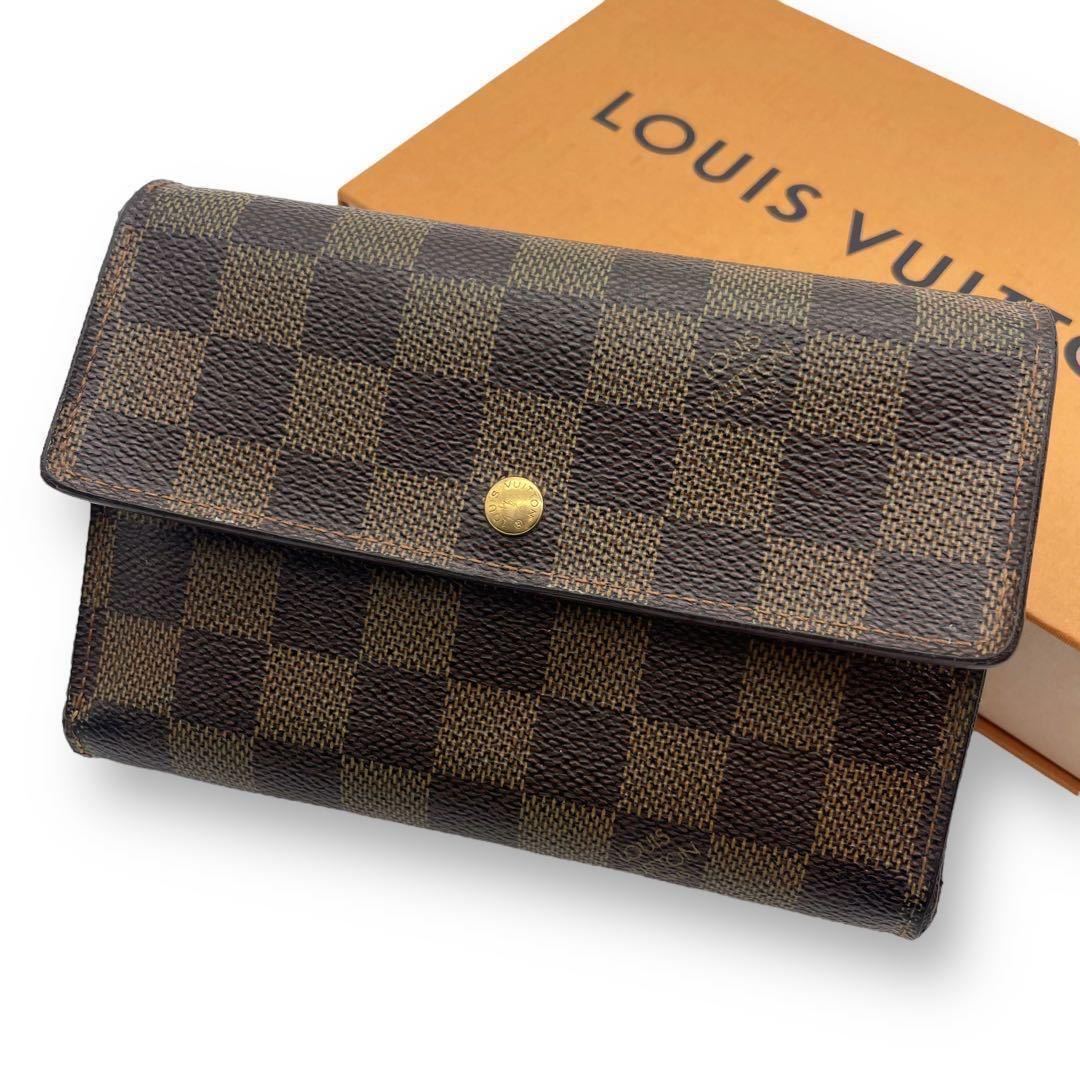 【パスケース付き】ルイヴィトン LOUIS VUITTON 折り財布 ポルト トレゾール エテュイ パピエ ダミエ ブラウン 茶 ３つ折り_画像1