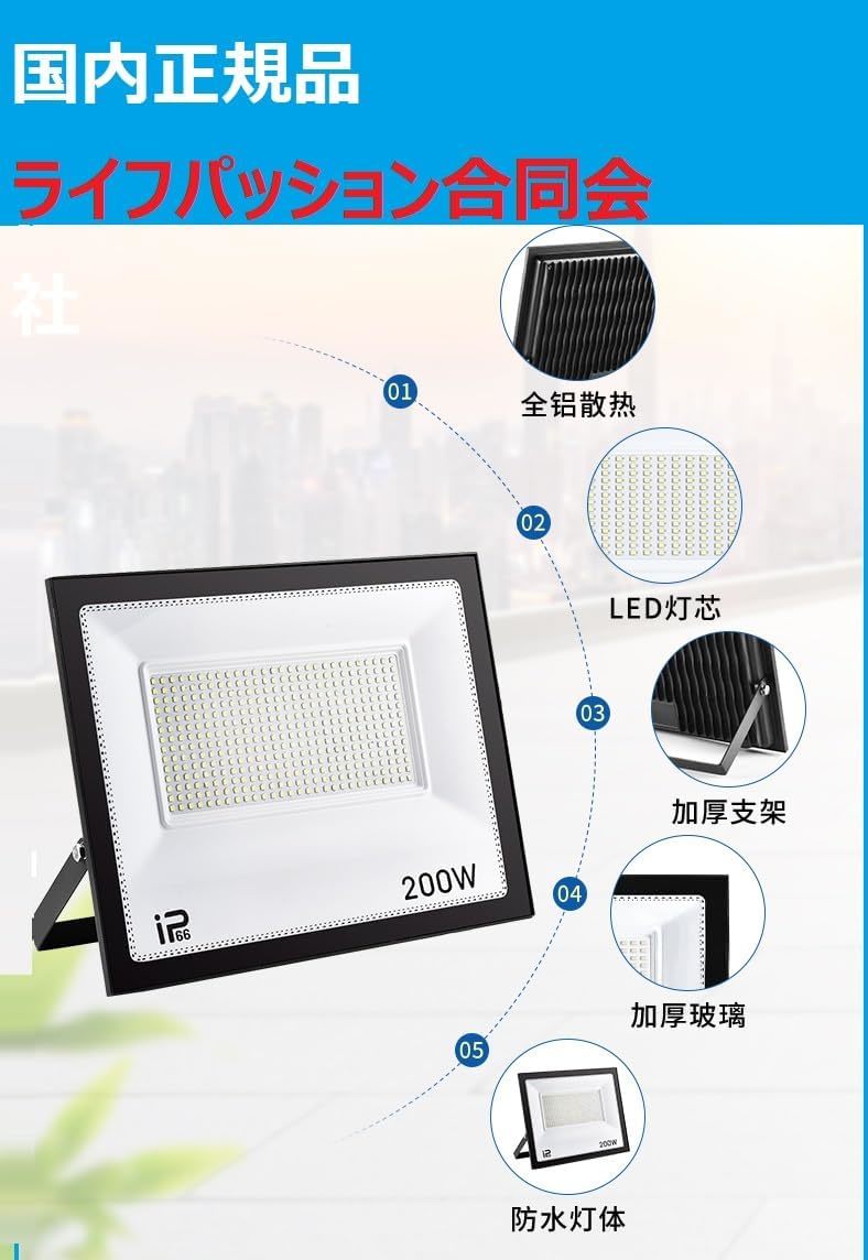 新型　１台　100W IP66防水 LED 投光器 作業灯 15000LM フラッドライト 省エネ 高輝度 アース付きプラグ PSE適合 1.8Mコード_画像5