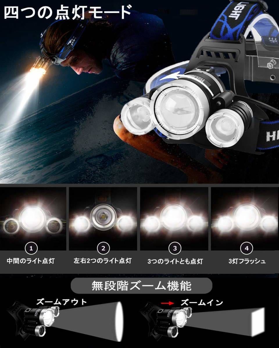 【D14-1台セット　ヘッドライト3LED】Helius LEDヘッドライト usb充電式 6000ルーメン センサー 電気出力 電量ディスプレイ可能_画像5