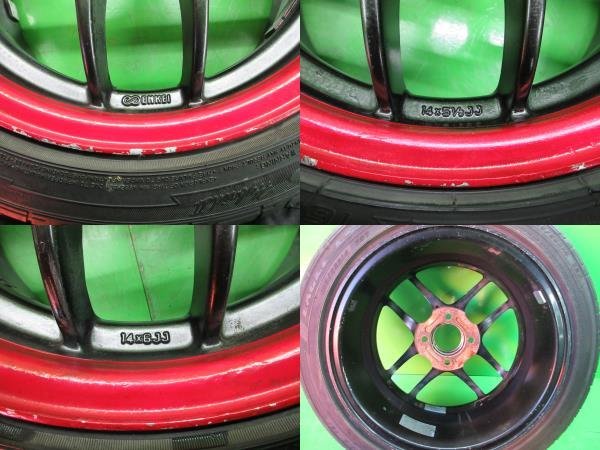 深リム!PCD100 ENKEI エンケイ CPS2 5.5j/+38 6j/+38 ハブ約73㎜ タイヤ 165/55R14 約8～9分山 4本 中古 旧車 ドリ車 軽カーコンパクトカー_画像8