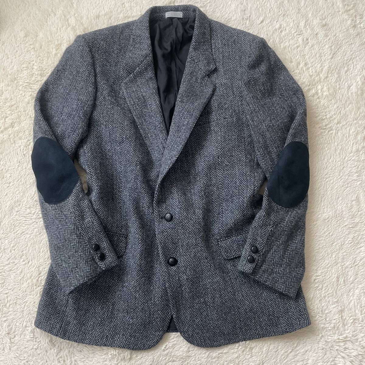 極美品●XL〜XXL相当 ハリスツイード HARRI TWEED テーラードジャケット ヘリンボーン 胡桃ボタン エルボーパッチ カナダ製_画像2