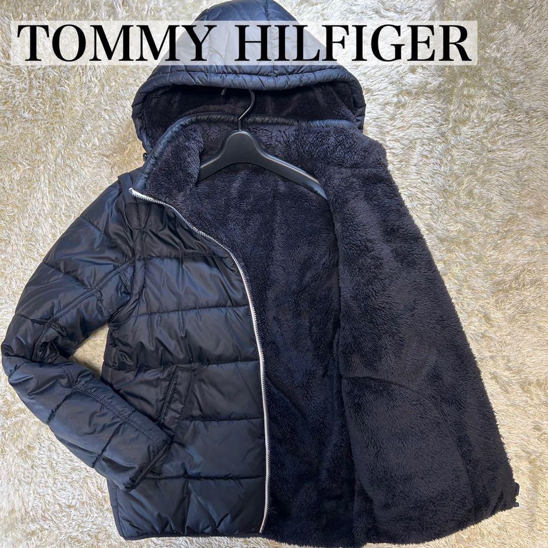 【美品】トミーヒルフィガー 3way ボアジャケット M 黒 ロゴ型押し フード　中綿ジャケット