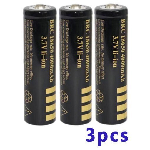 BRC 18650 リチウムイオン電池 4000mAh 18650充電池 　長さ65mmタイプ　3本　生セルタイプ　新品　即納_画像1