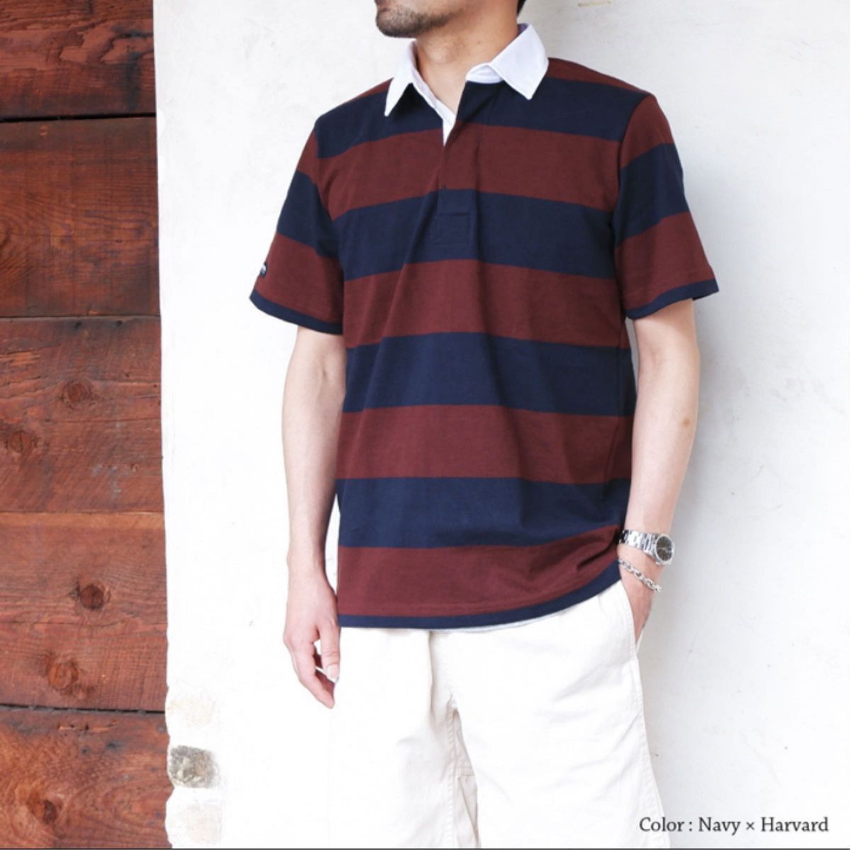 BARBARIAN（バーバリアン）ラガーシャツ　ショートスリーブ 8oz-  TWO COLOUR STRIPES