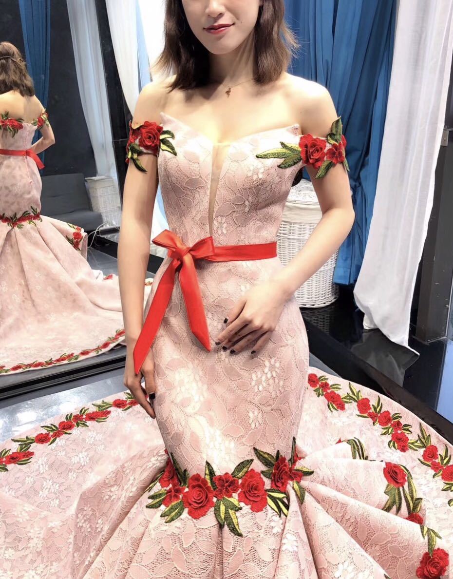 マーメイド花嫁お色直しカラードレス 本命 ドレス衣装 サイズオーダー
