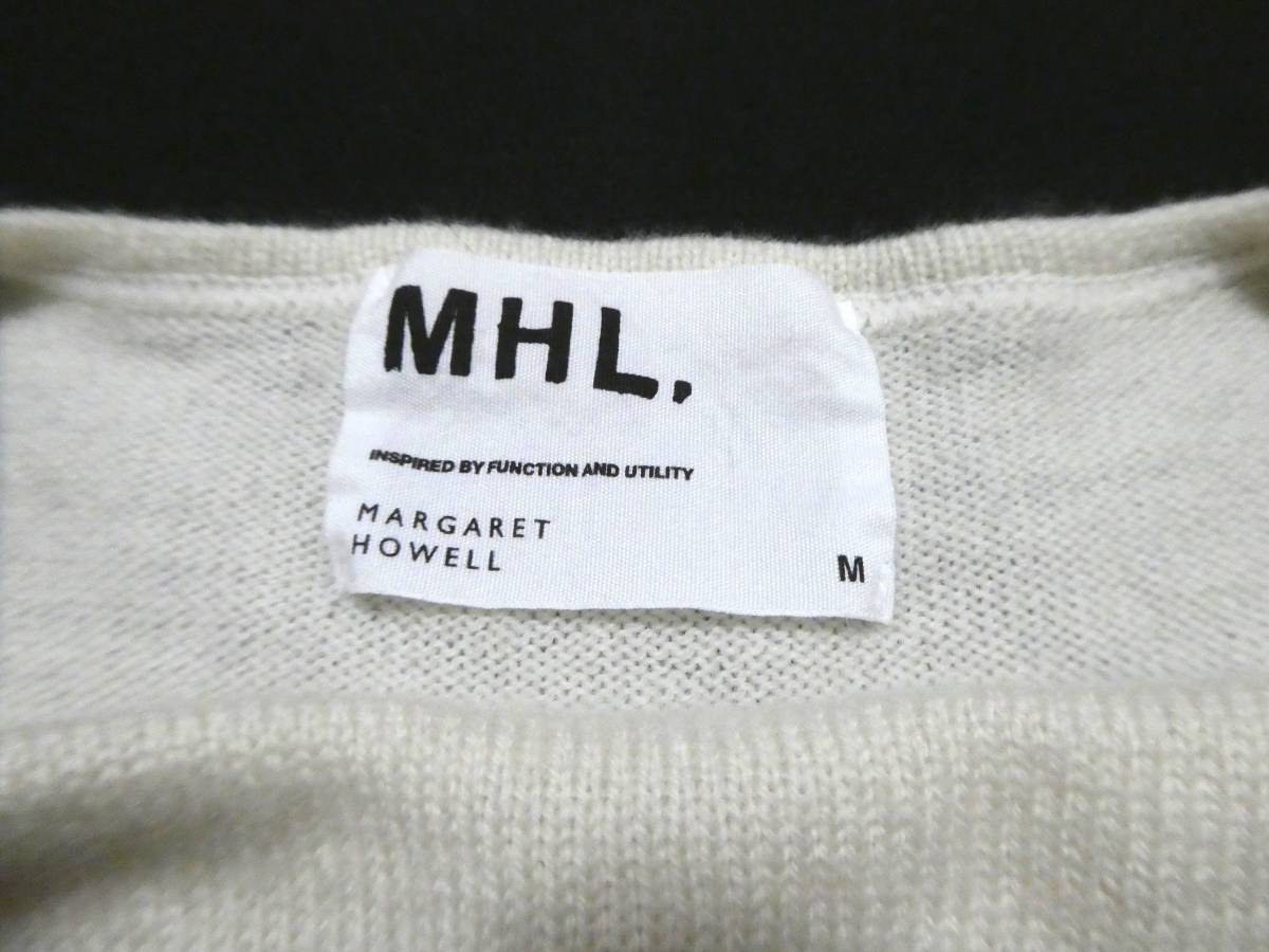 正規品 MHL MARGARET HOWELL エムエイチエル マーガレットハウエル ボーダー柄 クルーネックニット ウールセーター M 白×紺_画像5