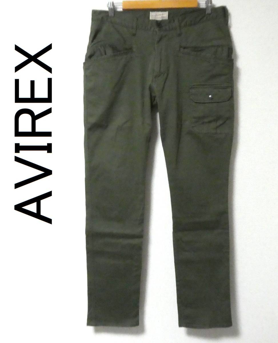 美品 大きいサイズ AVIREX アヴィレックス OVER POCKET PANTS オーバーポケットパンツ ストレッチ カーゴパンツ XL オリーブグリーン _画像1