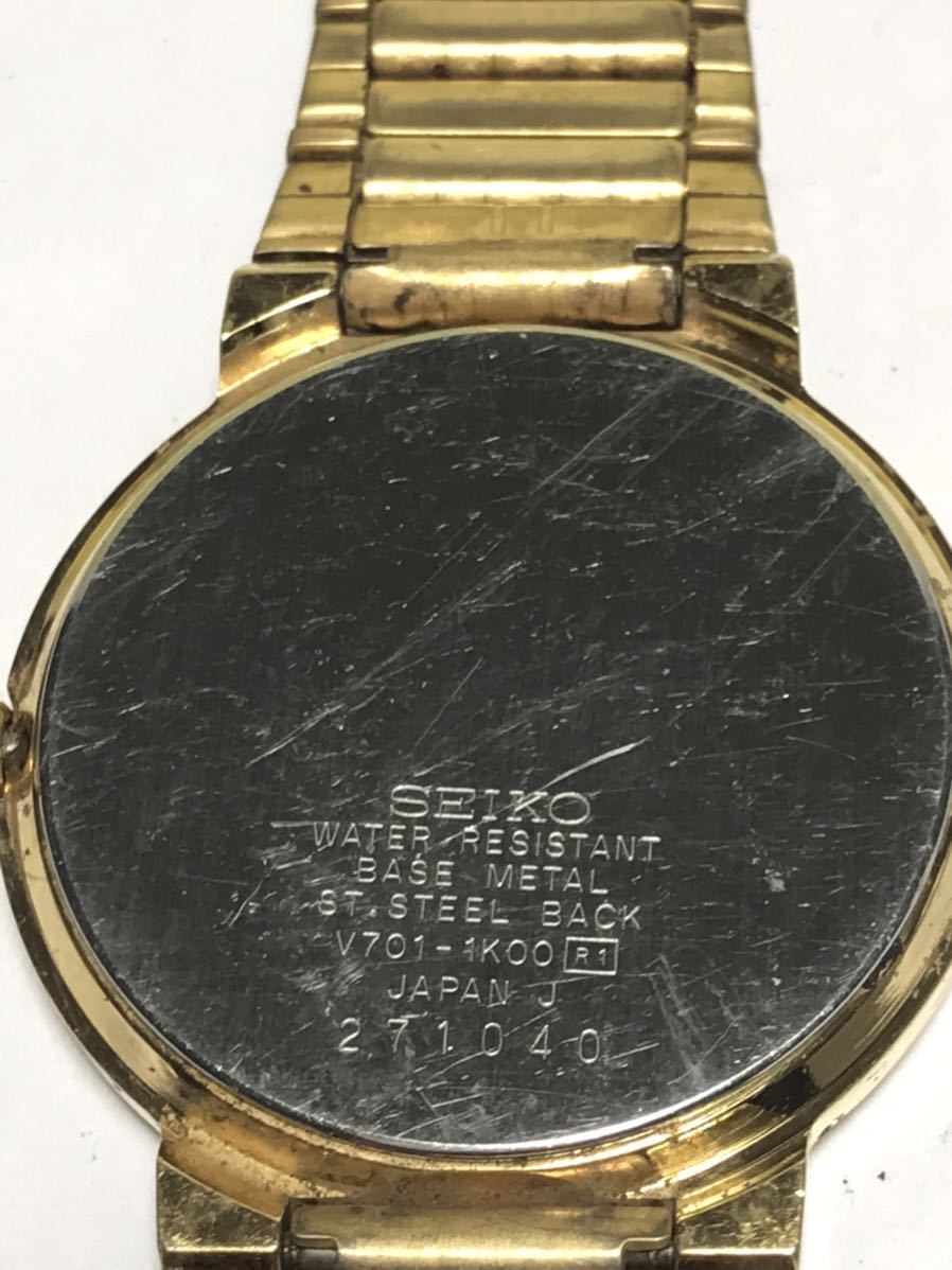 SEIKO セイコー クォーツ V701-1K00 ゴールド文字盤 ラウンド メンズ腕時計_画像10