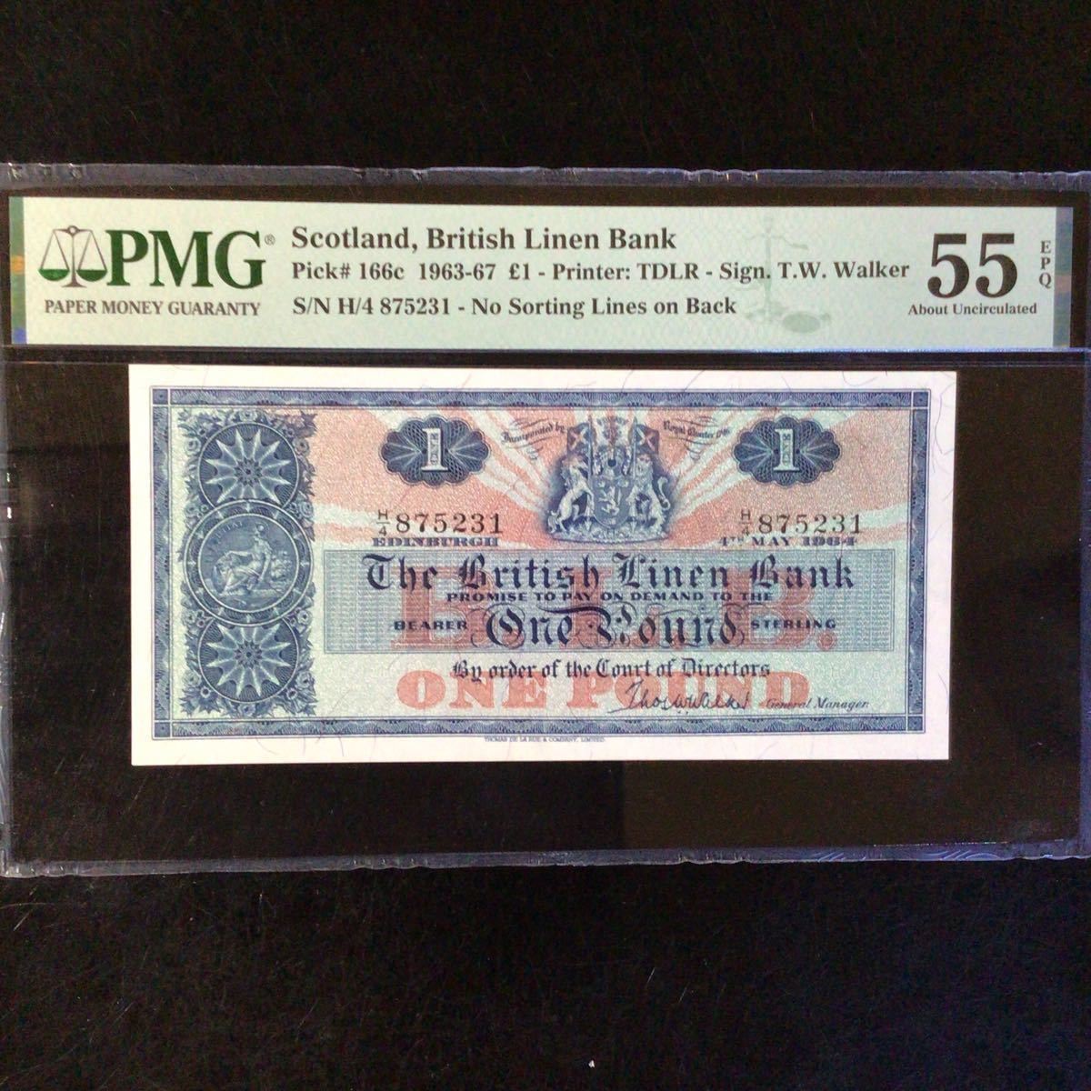 World Banknote Grading SCOTLAND《British Linen Bank》1 Pound【1964】『PMG Grading About Uncirculated 55 EPQ』
