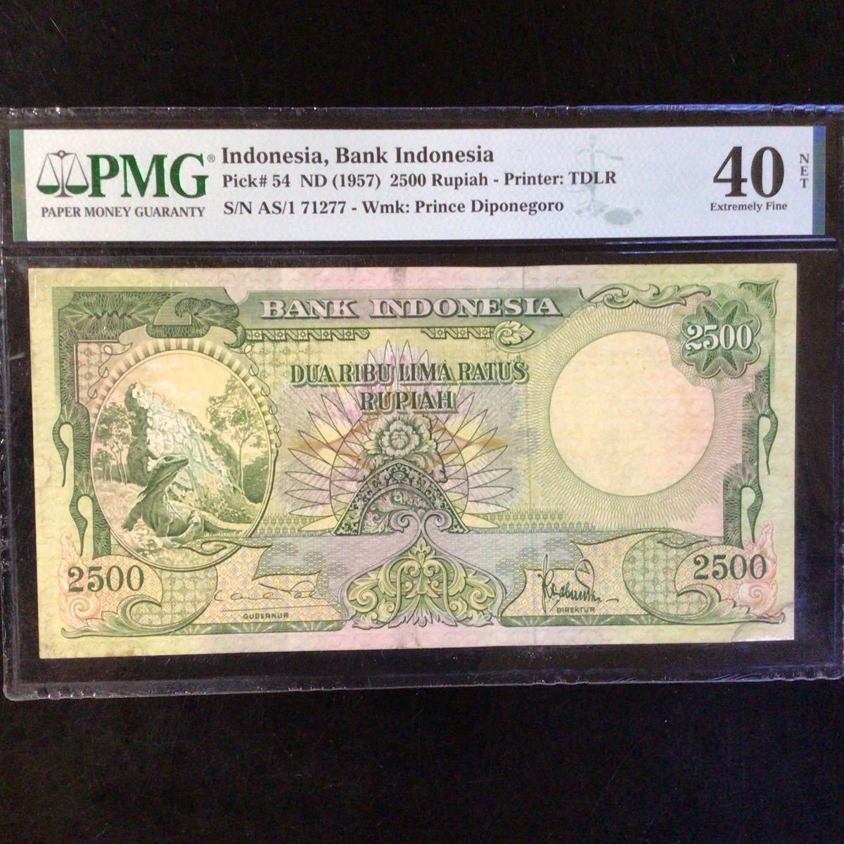 World Banknote Grading INDONESIA《Bank Indonesia》 2500 Rupiah【1957】『PMG Grading Extremely Fine 40 NET』