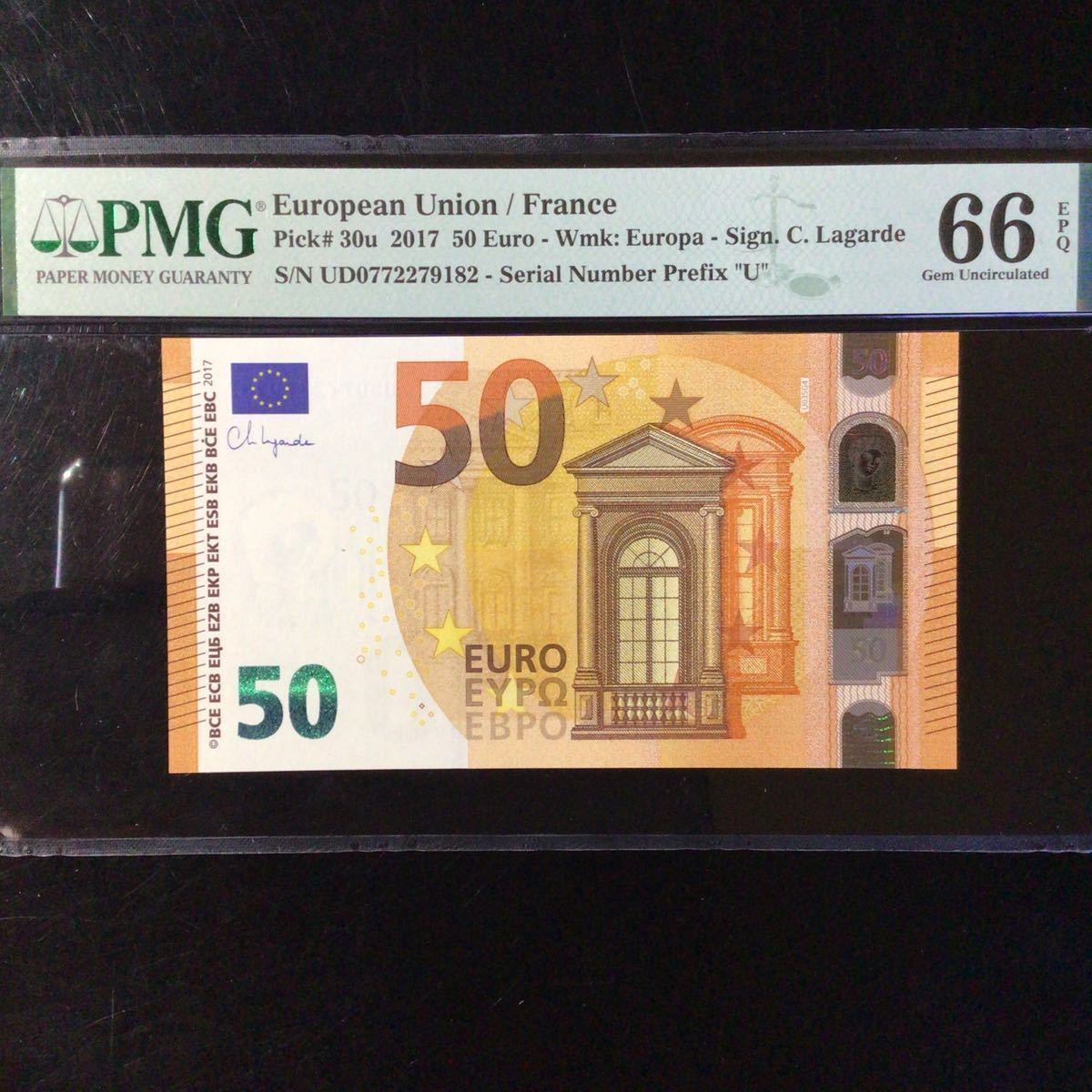 【格安SALEスタート】 World EPQ』 66 Uncirculated Gem Grading Euro【2017】『PMG UNION《France》50 EUROPEAN Grading Banknote 世界