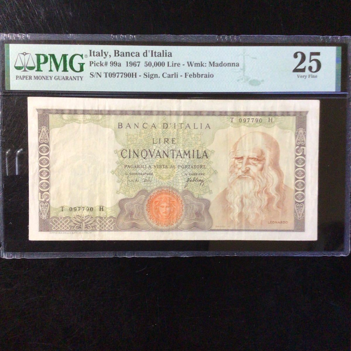 World Banknote Grading ITALY《Banca d'Italia》50000 Lire【1967】『PMG Grading Very Fine 25』
