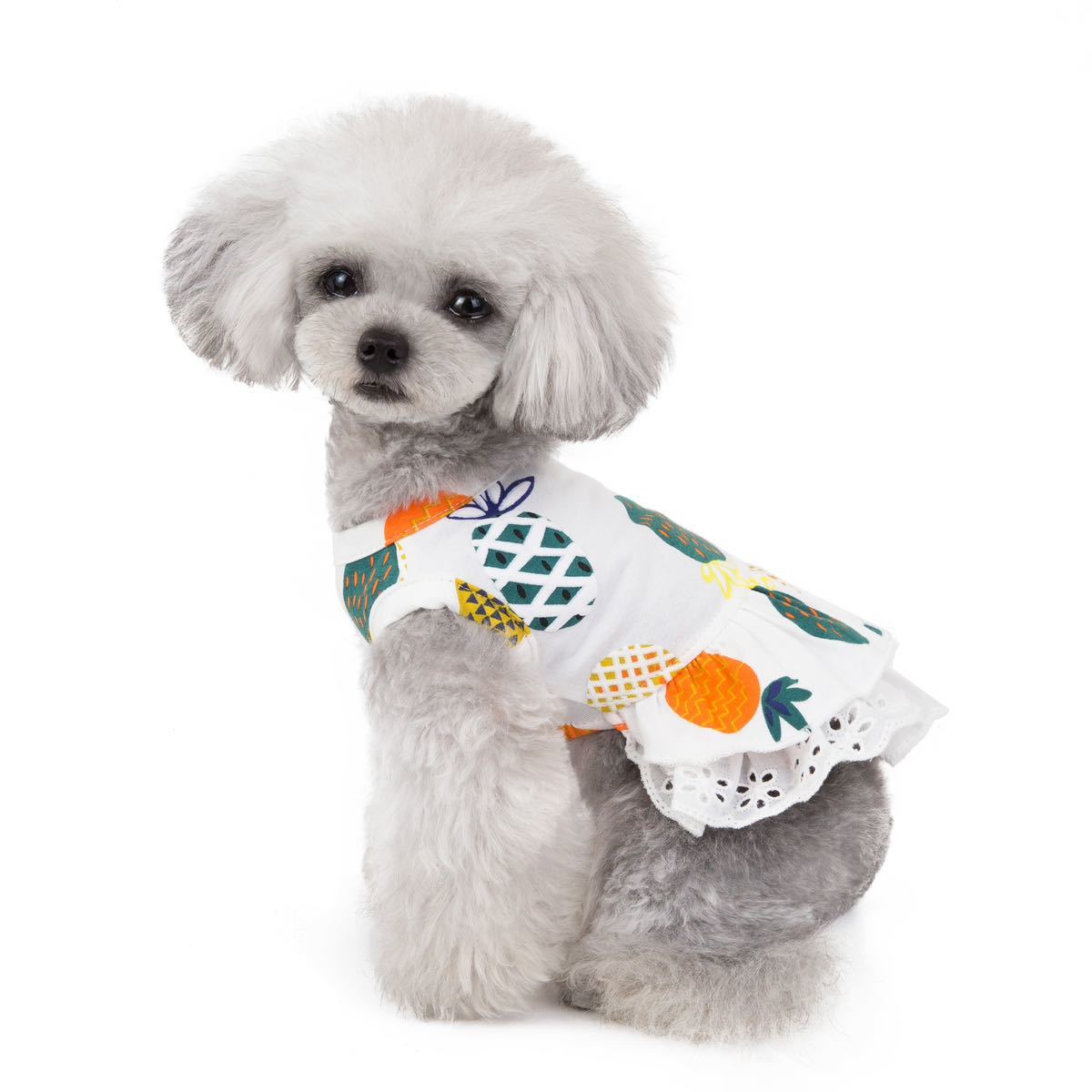 XS パイナップル ワンピース （白） 犬服 猫服 犬の服 ペット用品 小型犬 ペット服 スカート
