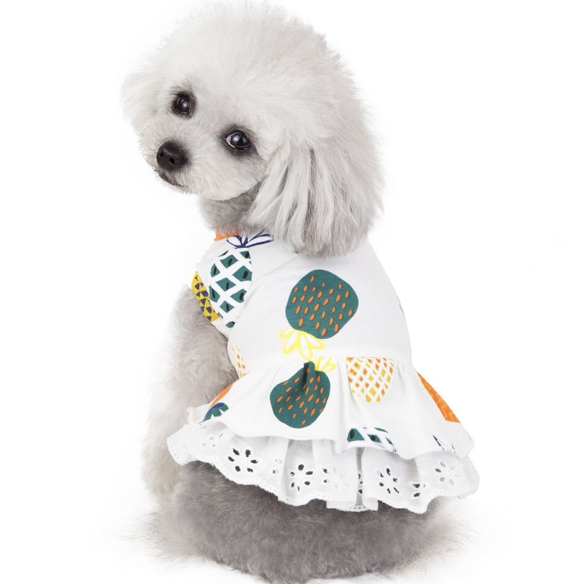 S パイナップル ワンピース （白） 犬服 猫服 犬の服 ペット用品 小型犬 ペット服 スカート_画像9