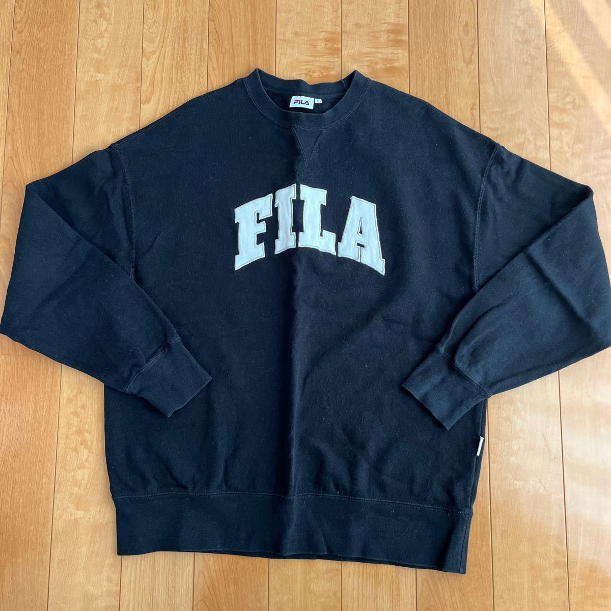 レディース FILA フィラ ロゴ トレーナー スウェット フリーサイズ ブラック_画像1