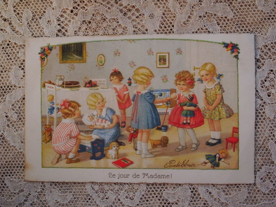 アンティークポストカード*お人形とパーティー、少女たち　エブナーPauli Ebner_画像2