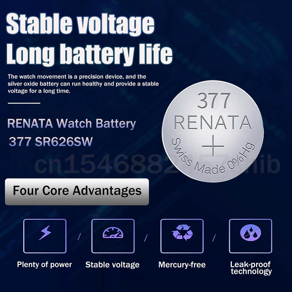 スイス製 レナータ レナタ 377 renata RENATA バッテリー ボタン電池 SR626 SW AG４ LR626 1.55v 酸化銀時計電池 水銀ゼロ renata377X 3個の画像5