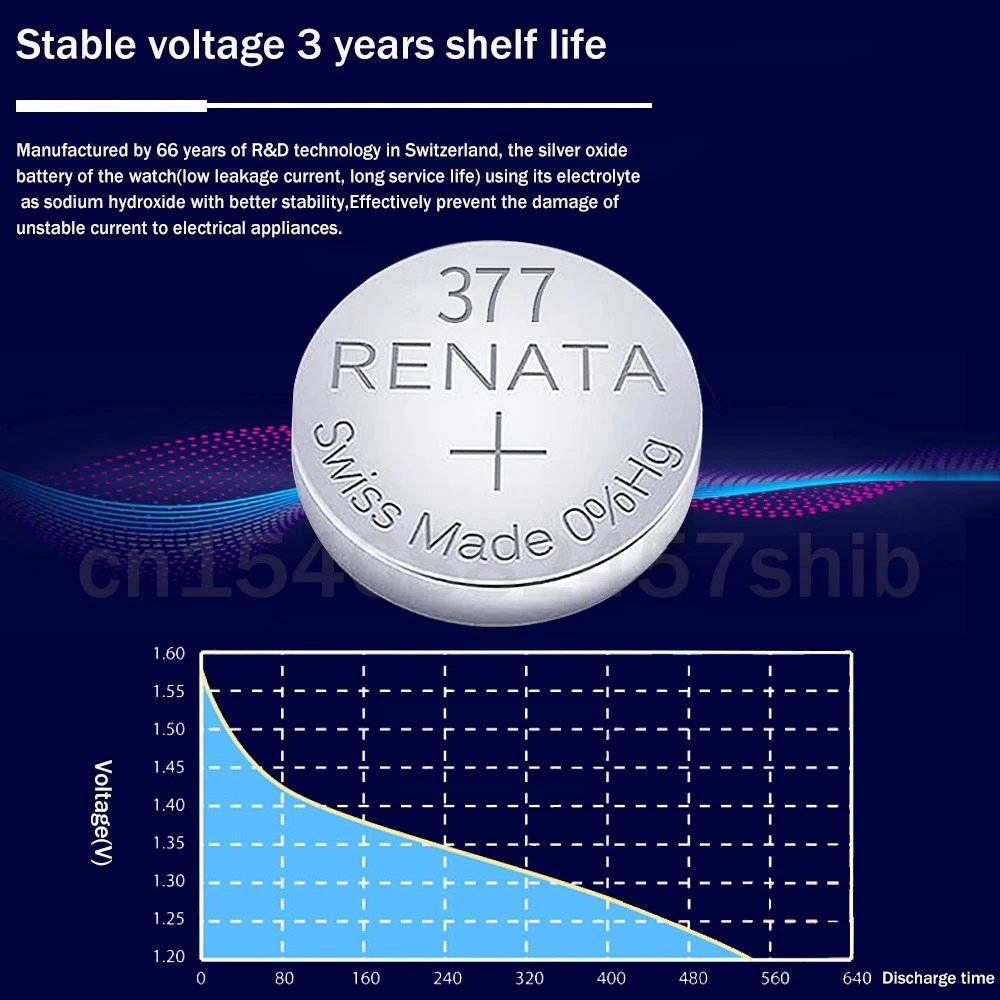 スイス製 レナータ レナタ 377 renata RENATA バッテリー ボタン電池 SR626 SW AG４ LR626 1.55v 酸化銀時計電池 水銀ゼロ renata377X 3個の画像7