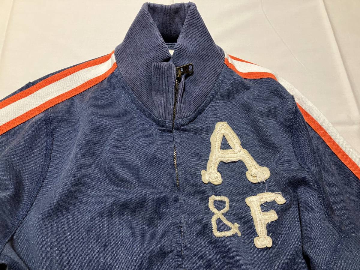 ABERCROMBIE& FITCH アバクロンビーアンドフィッチ トラックジャケット ジャージ 袖ライン 紺 L 中古 ファスナー上げるとき引っかかりあり_画像3